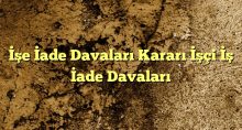 e İade Davaları Kararı İşçi İş İade Davaları